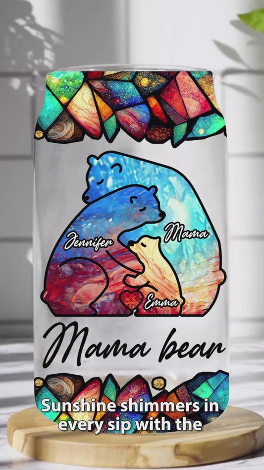 Mama Bear Colorful Stained Glass - Personalized Mother Can Glass