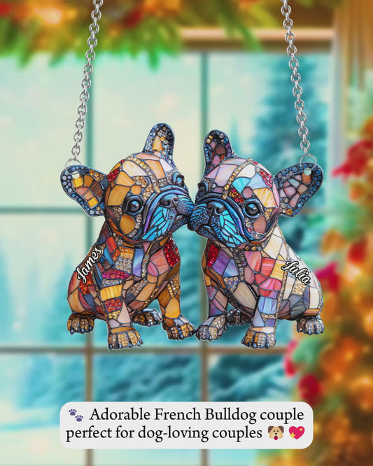 French Bulldog Couple - Personalized French Bulldog Window Hanging Suncatcher Ornament
