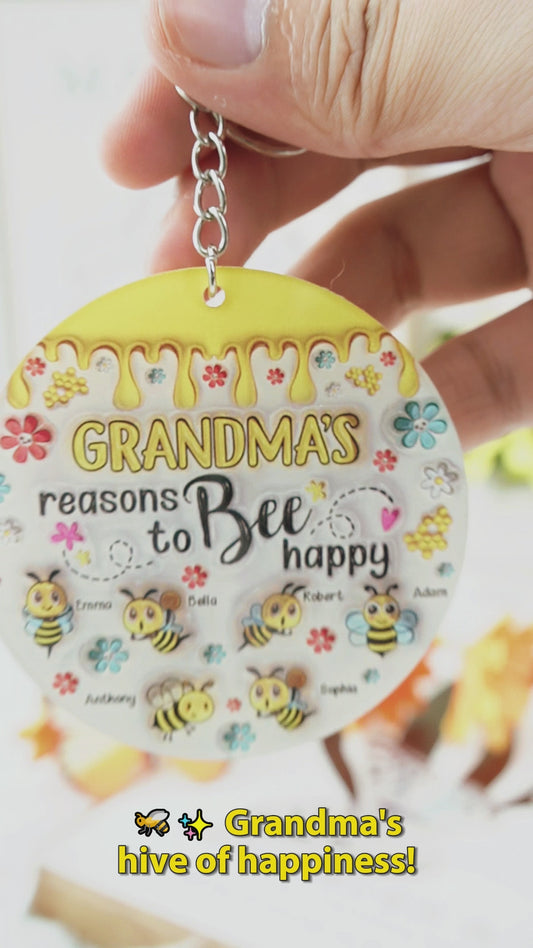 Grandma's Reasons To Bee Happy - Personalized Grandma Keychain