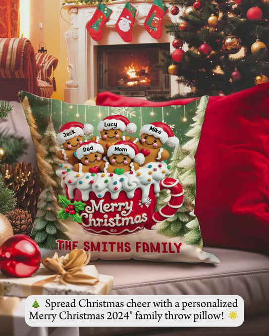 Merry Christmas 2024 - Personalized Family Throw Pillow
