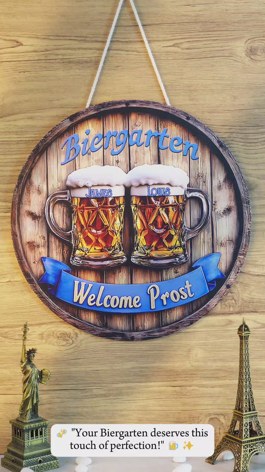 Biergarten - Personalized Beer Round Wood Sign