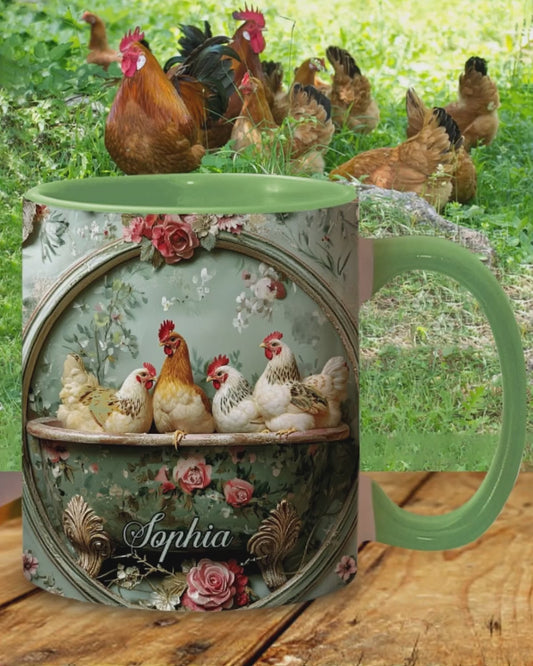 Vintage Floral Chicken - Personalized Chicken Accent Mug