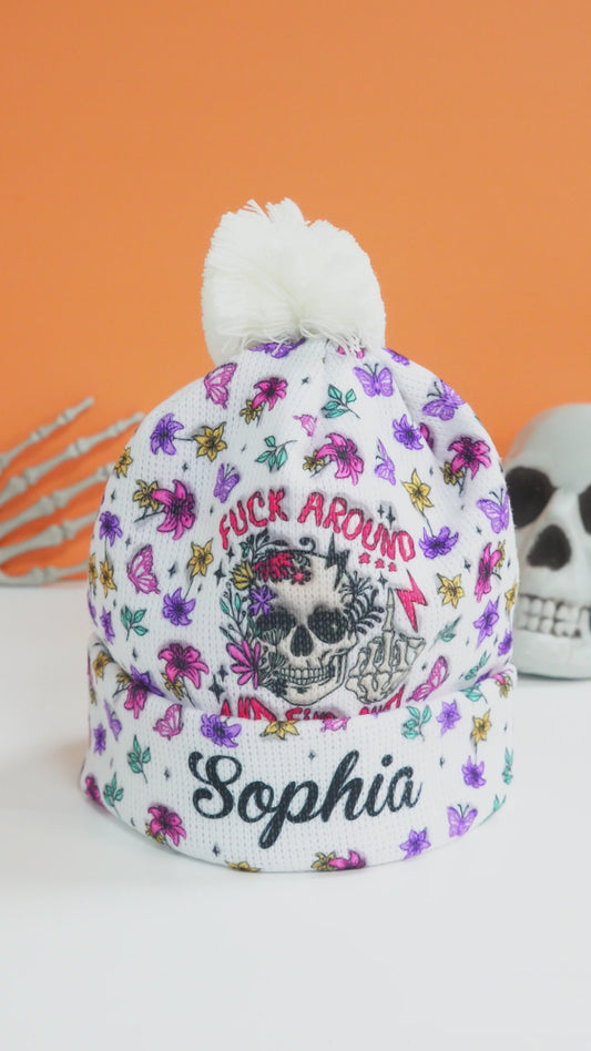 Fuck Around And Find Out - Personalized Skull Beanie Hat