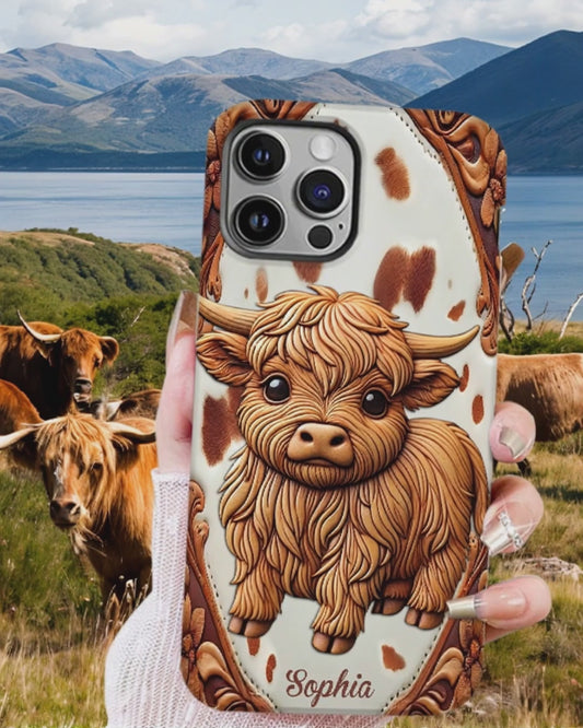 Coque de téléphone personnalisée avec impression intégrale « J’adore les vaches des Highlands »