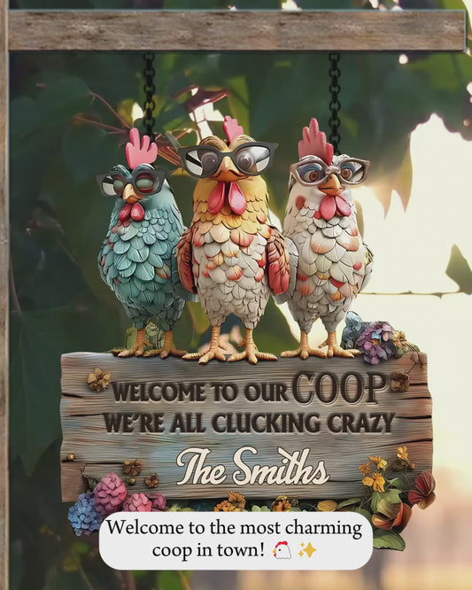 Welcome To Our Coop - Personalized Chicken Cut Metal Sign