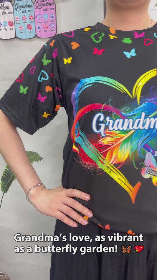 Grandma Colorful Butterflies Heart Infinite - Personalized Grandma All Over Shirt