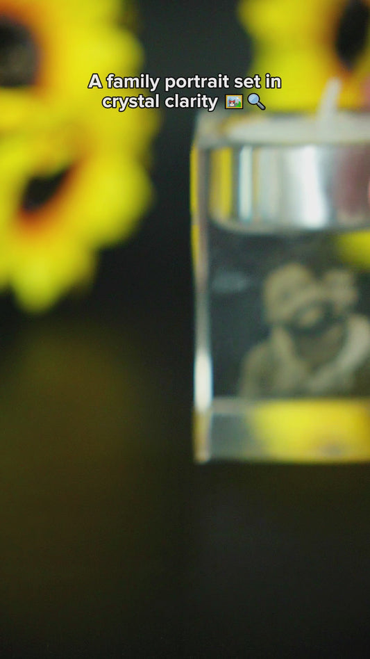 Bougeoir en cristal avec photos gravées - Bougeoir en cristal personnalisé 