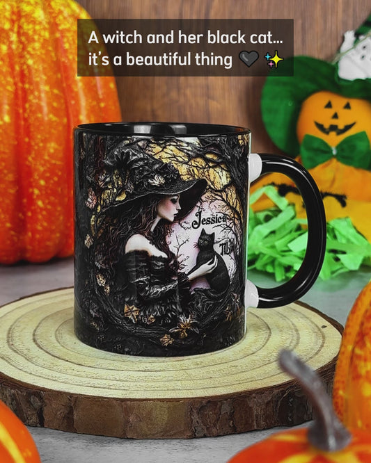 A Witch And Her Black Cat It's A Beautiful Thing - Personalized Witch Accent Mug