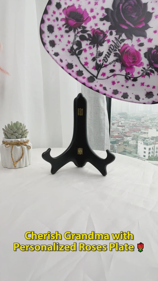 Mother Grandma And Children Black And Pink Roses - Personalized Grandma Plate