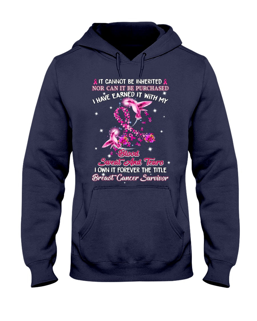 Survivante du cancer du sein : sang, sueur et larmes – T-shirt et sweat à capuche de sensibilisation au cancer du sein 0822
