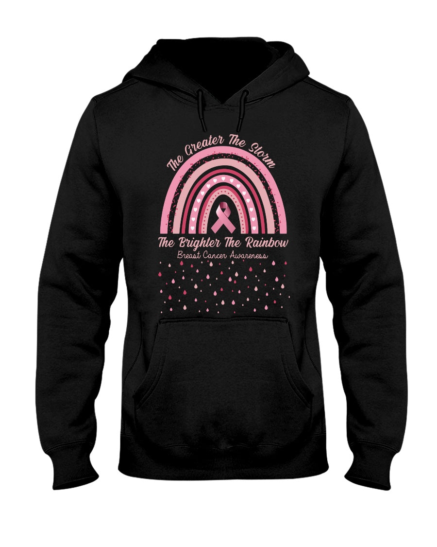 The Greater The Storm The Brighter The Rainbow - Breast Cancer Awareness T-shirt and Hoodie 0822