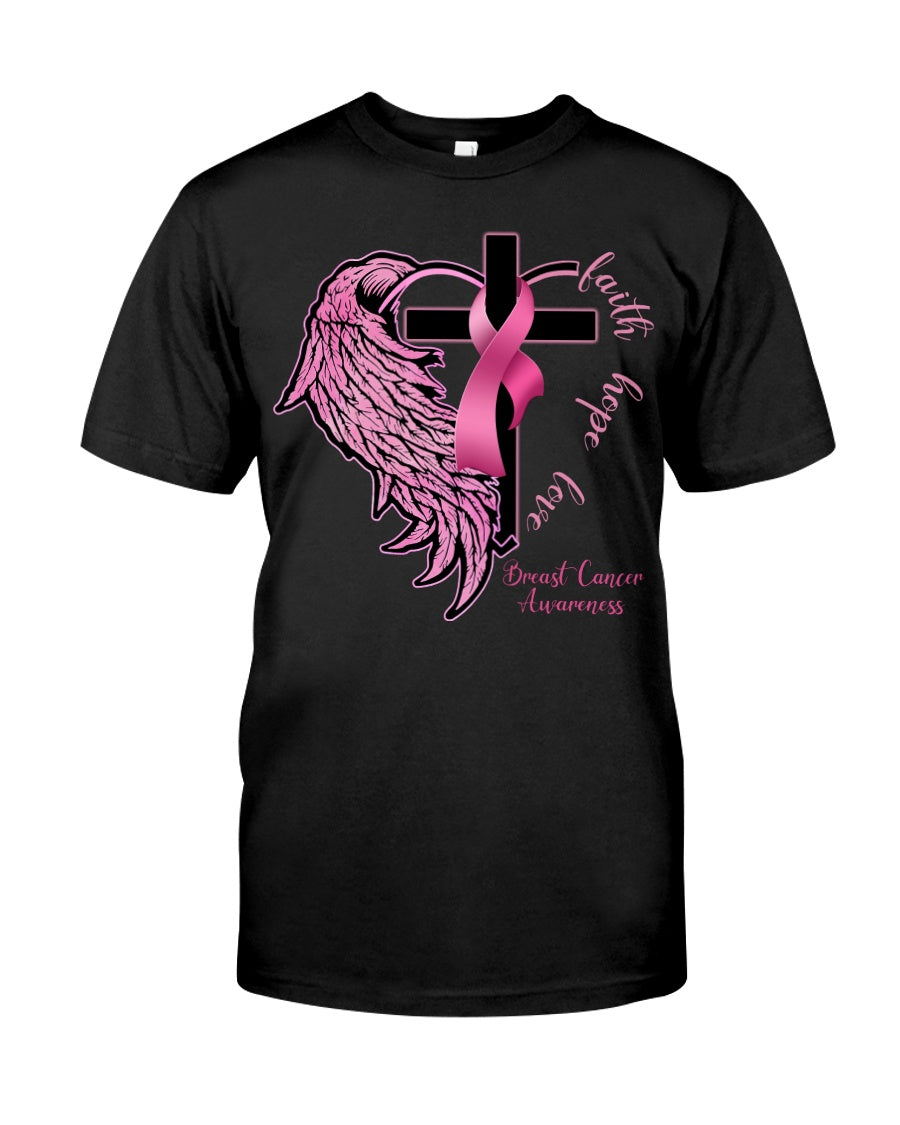 Faith Hope Love Half Wings - Breast Cancer Awareness T-shirt and Hoodie 0822