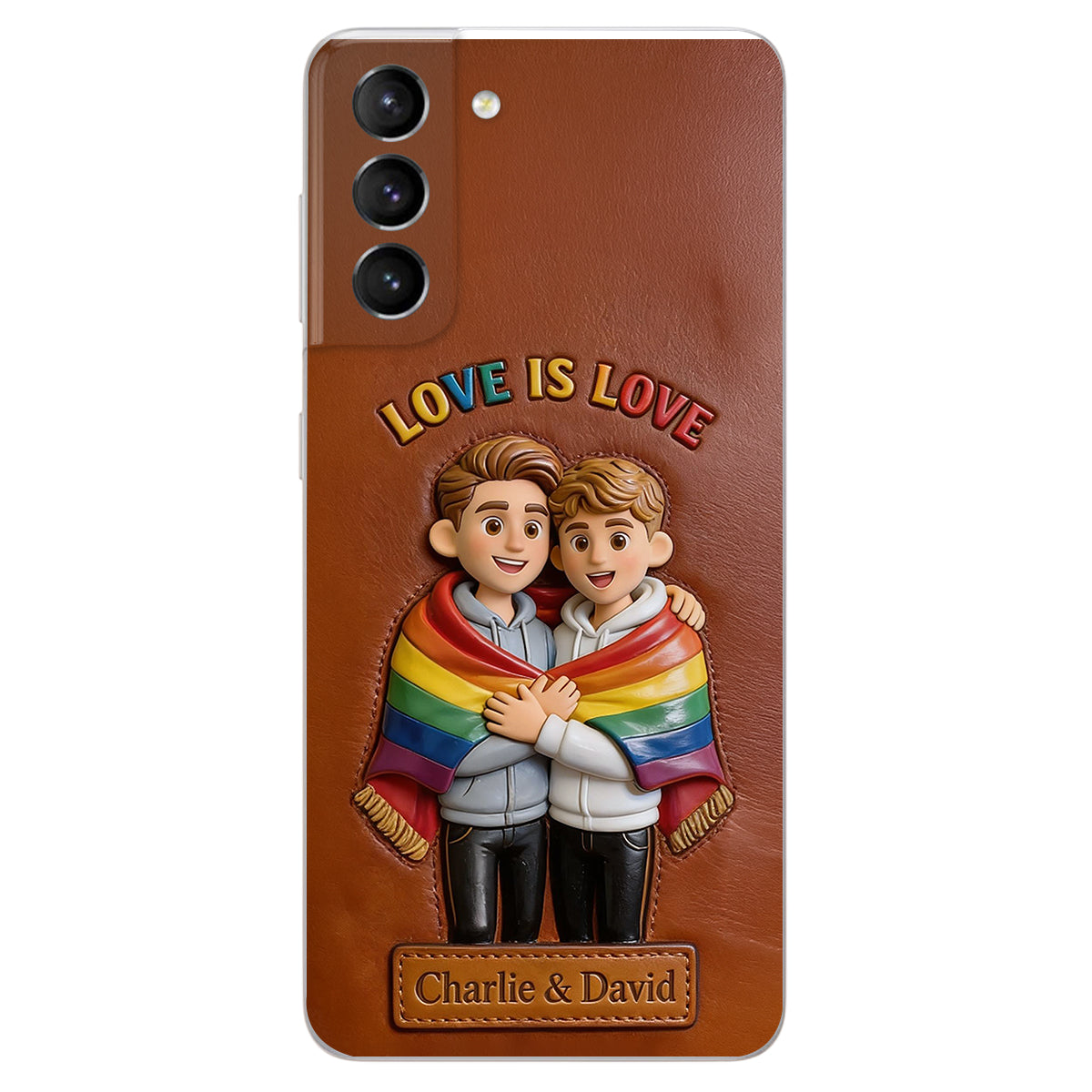L'amour est l'amour - Coque de téléphone en cuir embossé 3D personnalisée LGBT