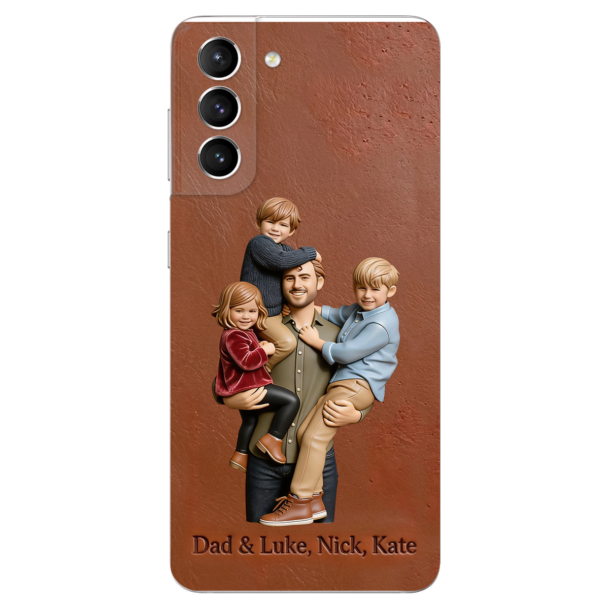 Best Dad Ever - Personalized Father 3D Embossed Leather Phone Case