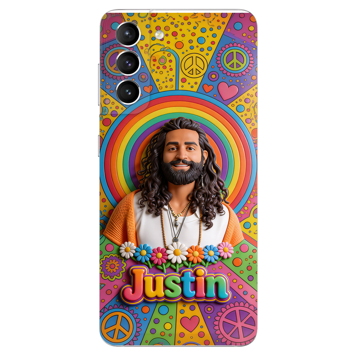 Hippie Theme, Custom From Any Image - Personalized Hippie 3D Embossed Leather Phone Case