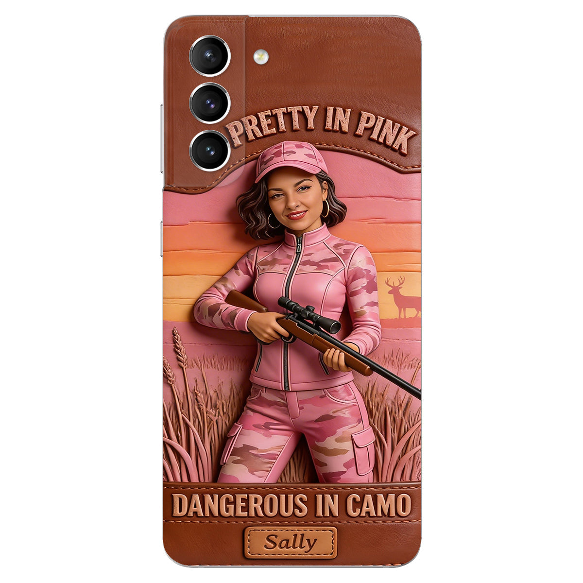 Étui de téléphone en cuir personnalisé avec n'importe quelle photo de chasse dangereuse en camouflage - Étui de téléphone de chasse en cuir personnalisé