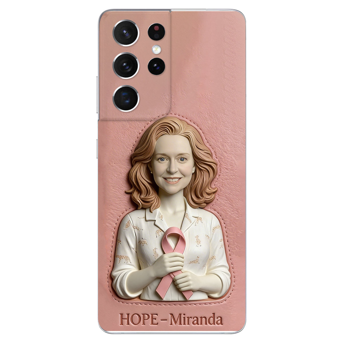 Hope - Personalized Breast Cancer Awareness 3D Embossed Leather Phone Case