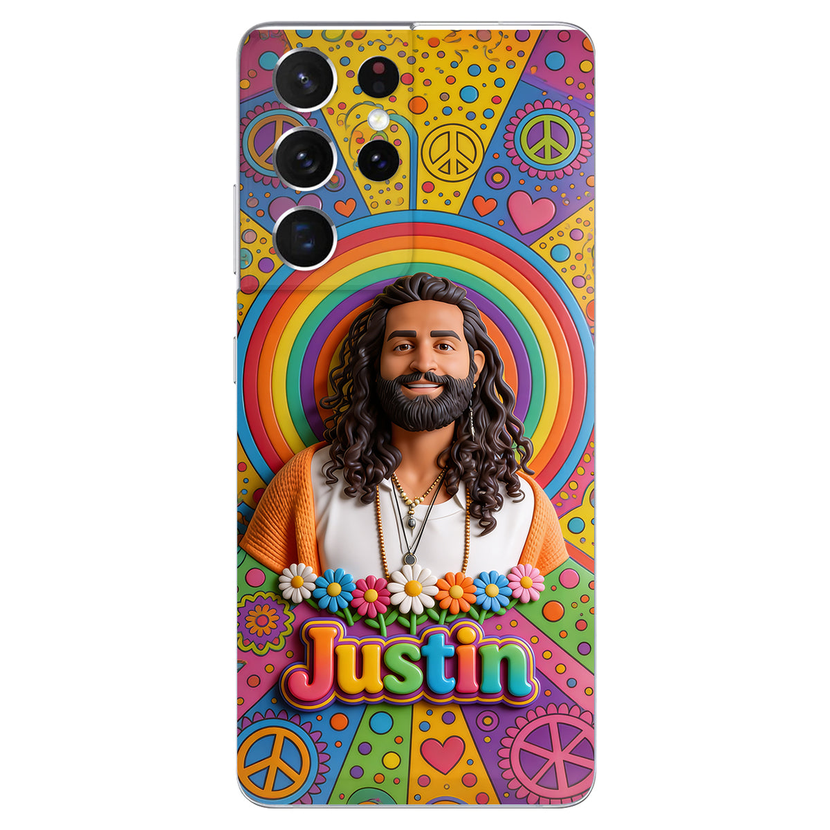 Hippie Theme, Custom From Any Image - Personalized Hippie 3D Embossed Leather Phone Case