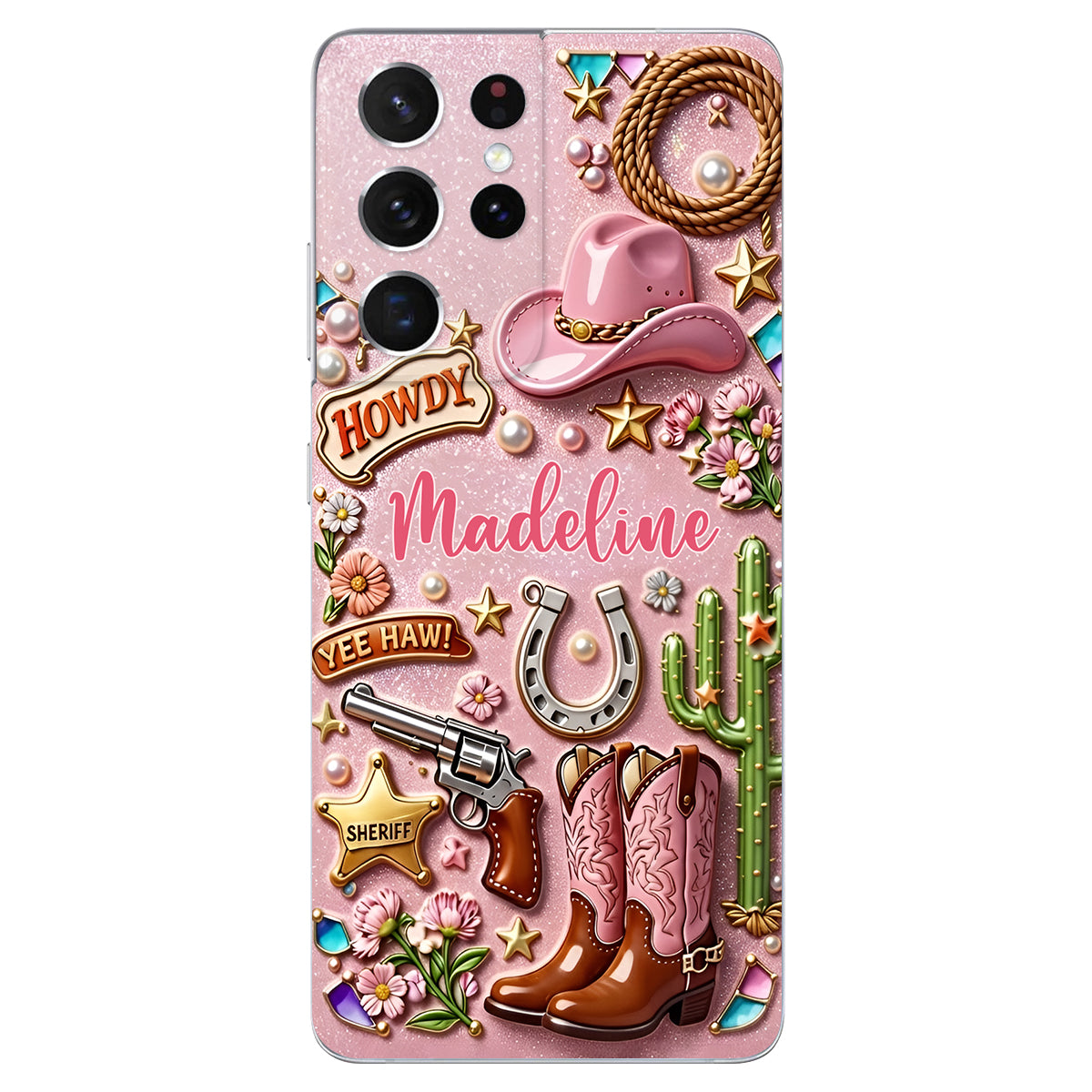 Cowgirl Gift, Whimsical Wild West Western - Personalized Cowgirl 3D Embossed Leather Phone Case