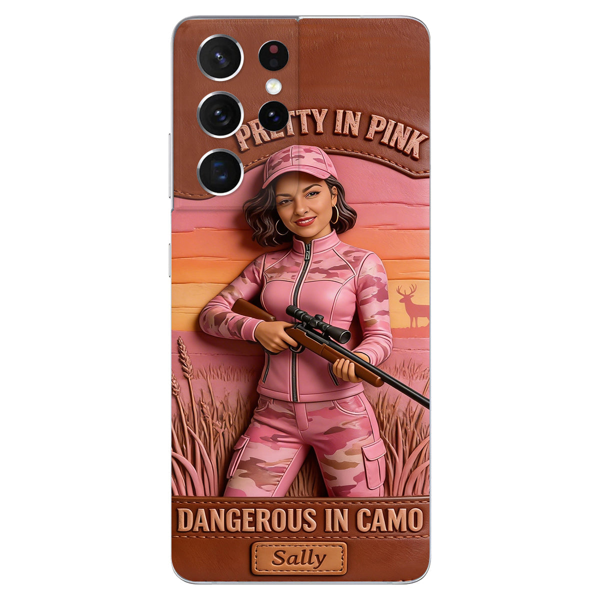 Étui de téléphone en cuir personnalisé avec n'importe quelle photo de chasse dangereuse en camouflage - Étui de téléphone de chasse en cuir personnalisé