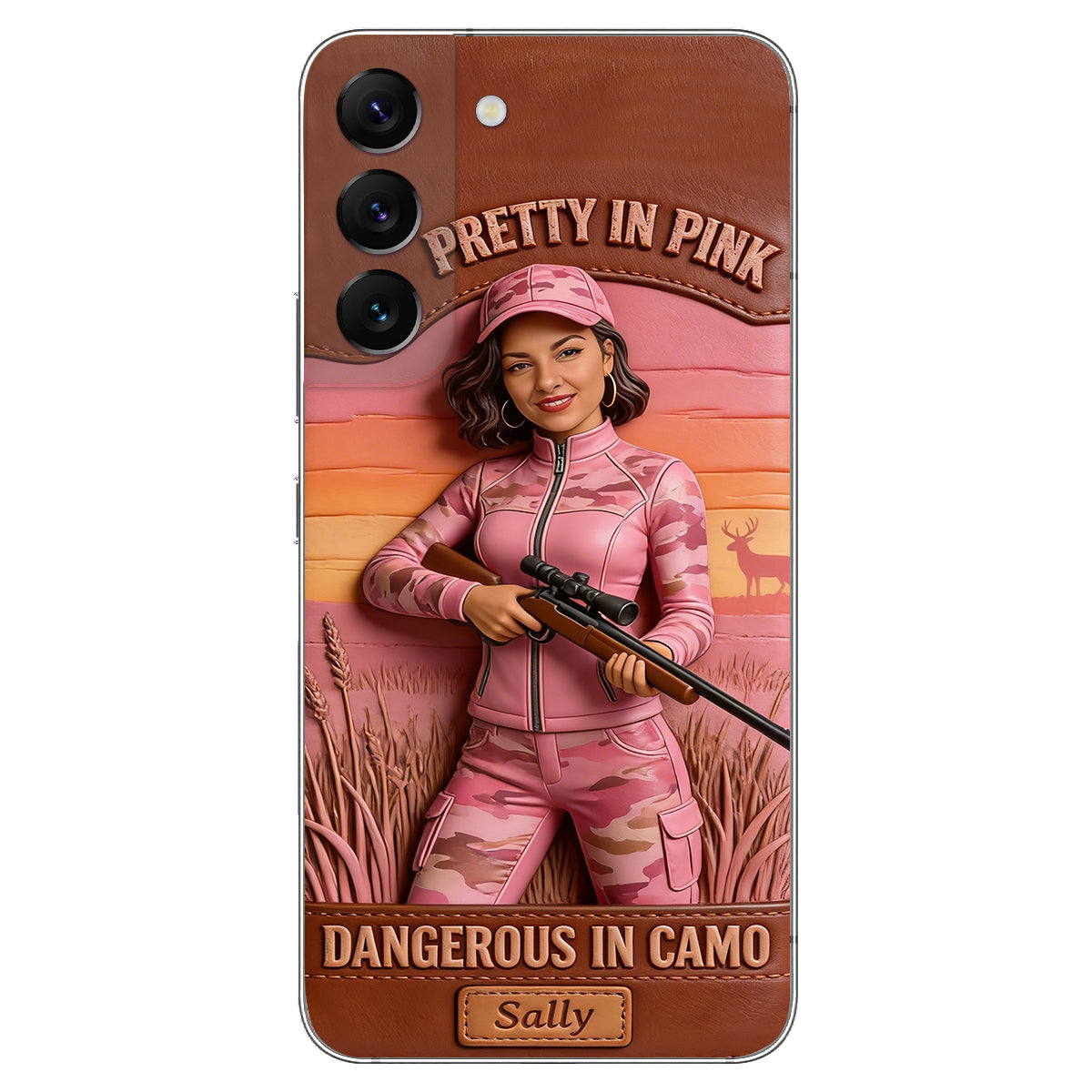 Étui de téléphone en cuir personnalisé avec n'importe quelle photo de chasse dangereuse en camouflage - Étui de téléphone de chasse en cuir personnalisé