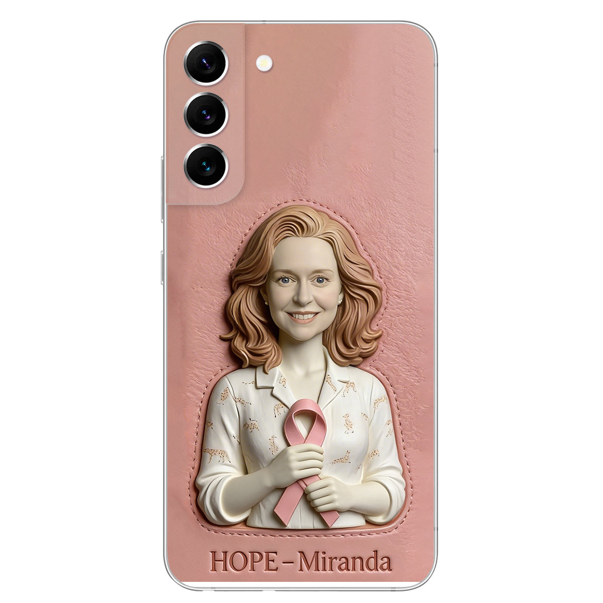 Hope - Personalized Breast Cancer Awareness 3D Embossed Leather Phone Case