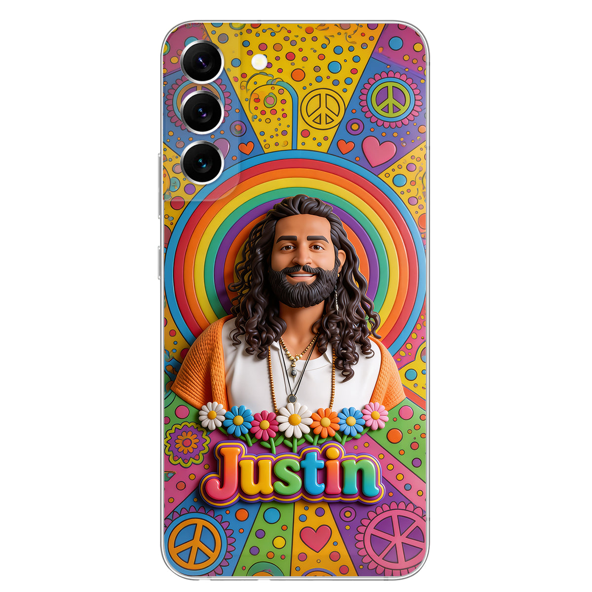 Hippie Theme, Custom From Any Image - Personalized Hippie 3D Embossed Leather Phone Case
