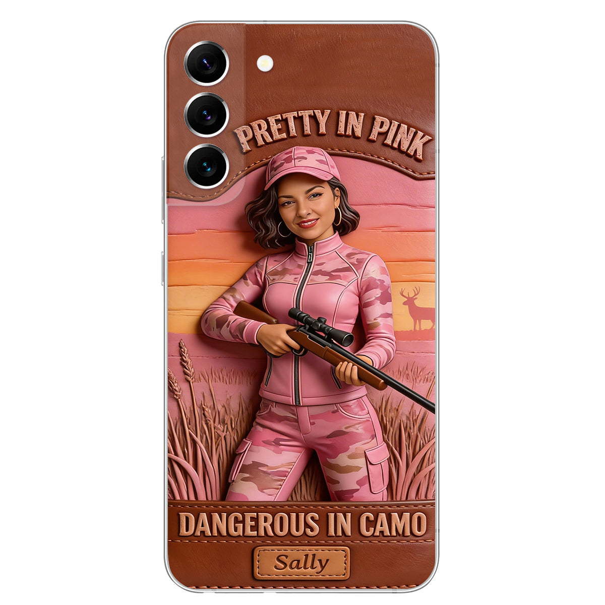 Étui de téléphone en cuir personnalisé avec n'importe quelle photo de chasse dangereuse en camouflage - Étui de téléphone de chasse en cuir personnalisé