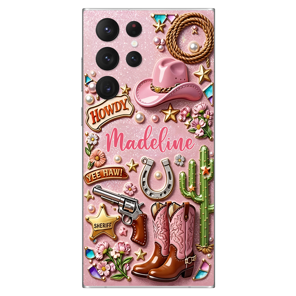 Cowgirl Gift, Whimsical Wild West Western - Personalized Cowgirl 3D Embossed Leather Phone Case