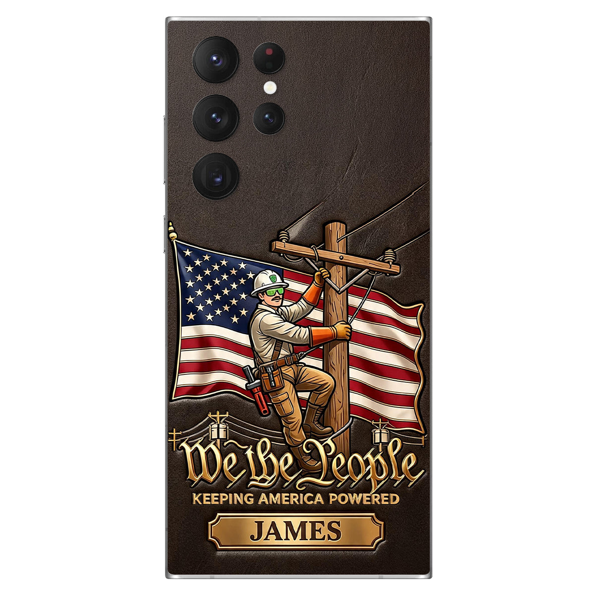 We The People - Personalized Lineman 3D Embossed Leather Phone Case