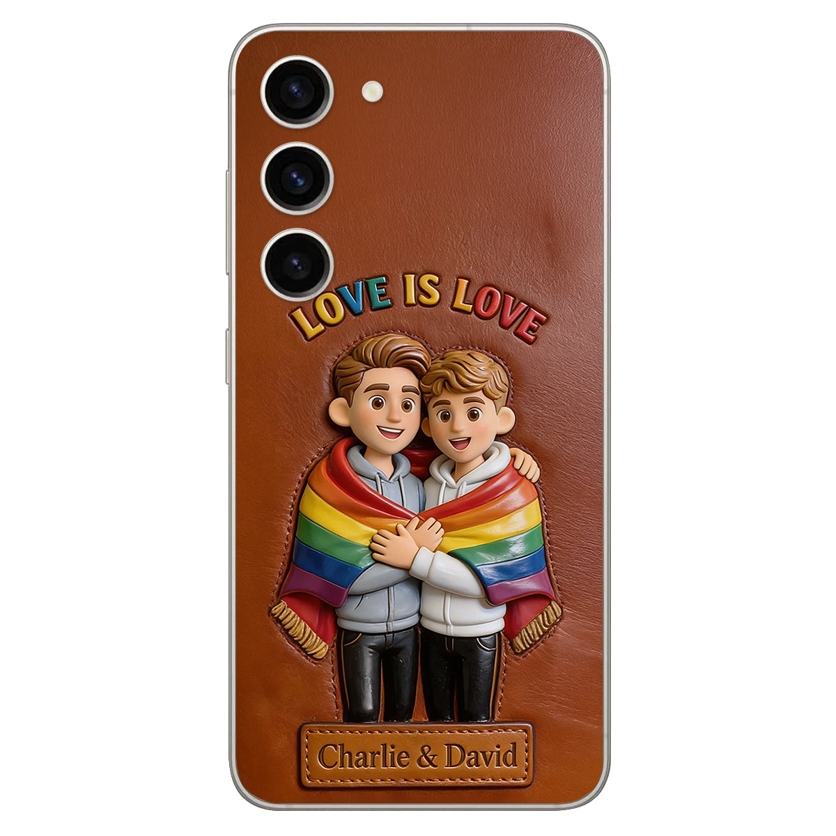 L'amour est l'amour - Coque de téléphone en cuir embossé 3D personnalisée LGBT