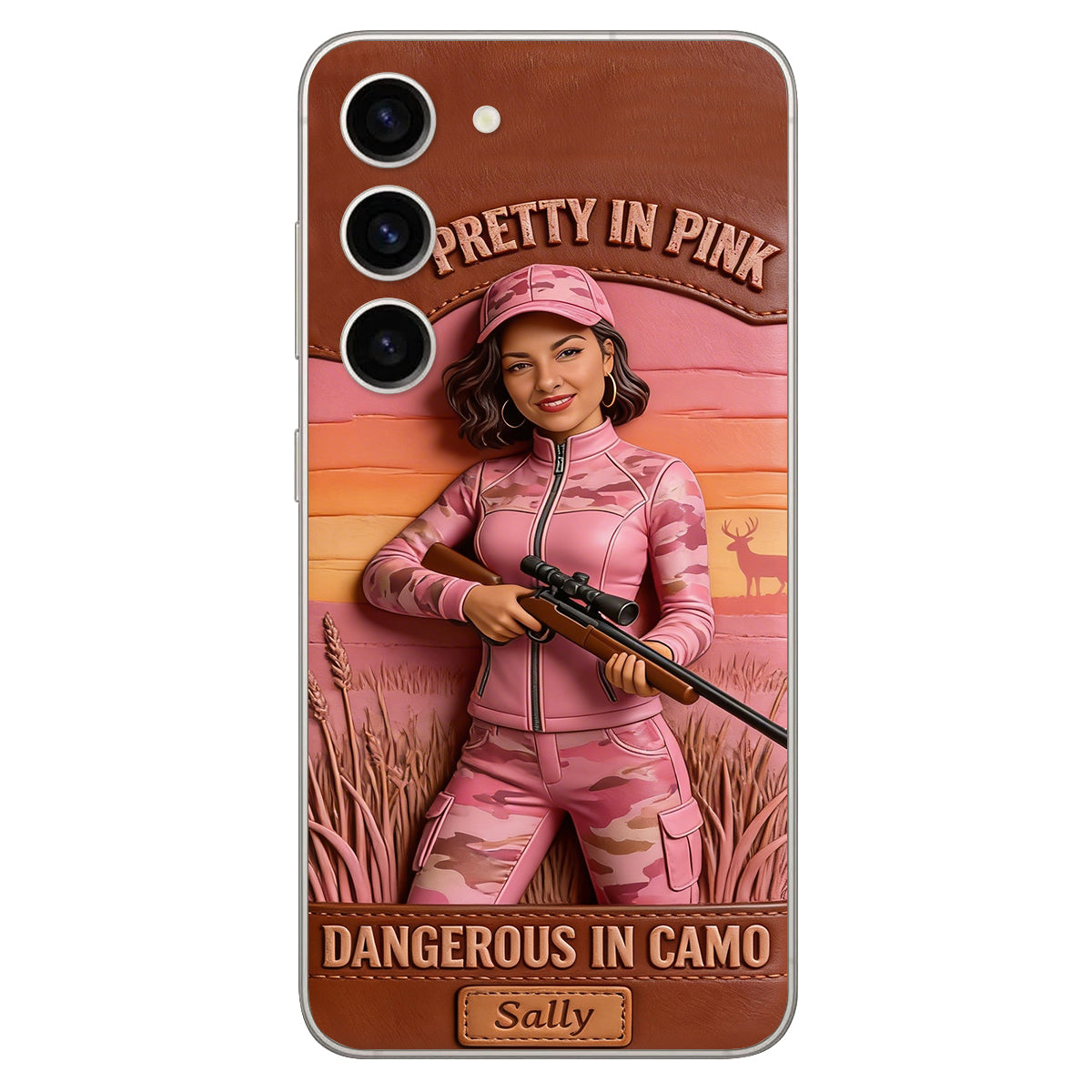 Étui de téléphone en cuir personnalisé avec n'importe quelle photo de chasse dangereuse en camouflage - Étui de téléphone de chasse en cuir personnalisé