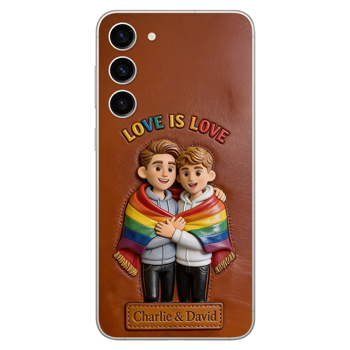 L'amour est l'amour - Coque de téléphone en cuir embossé 3D personnalisée LGBT