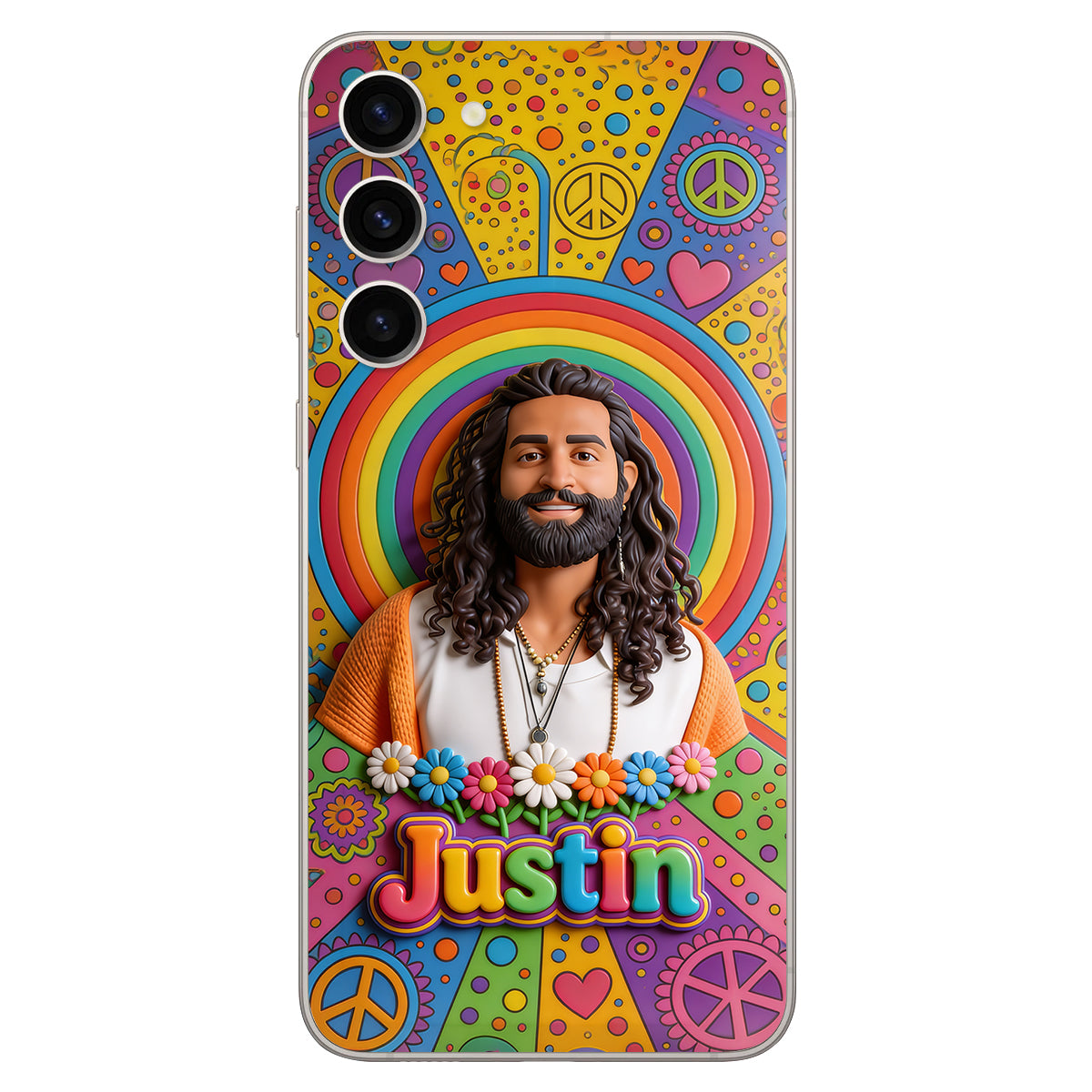Hippie Theme, Custom From Any Image - Personalized Hippie 3D Embossed Leather Phone Case
