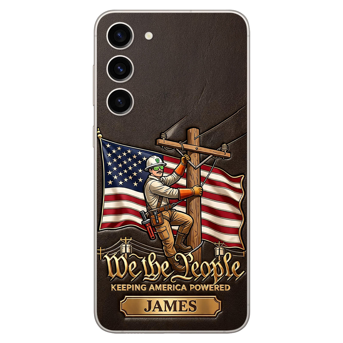We The People - Personalized Lineman 3D Embossed Leather Phone Case
