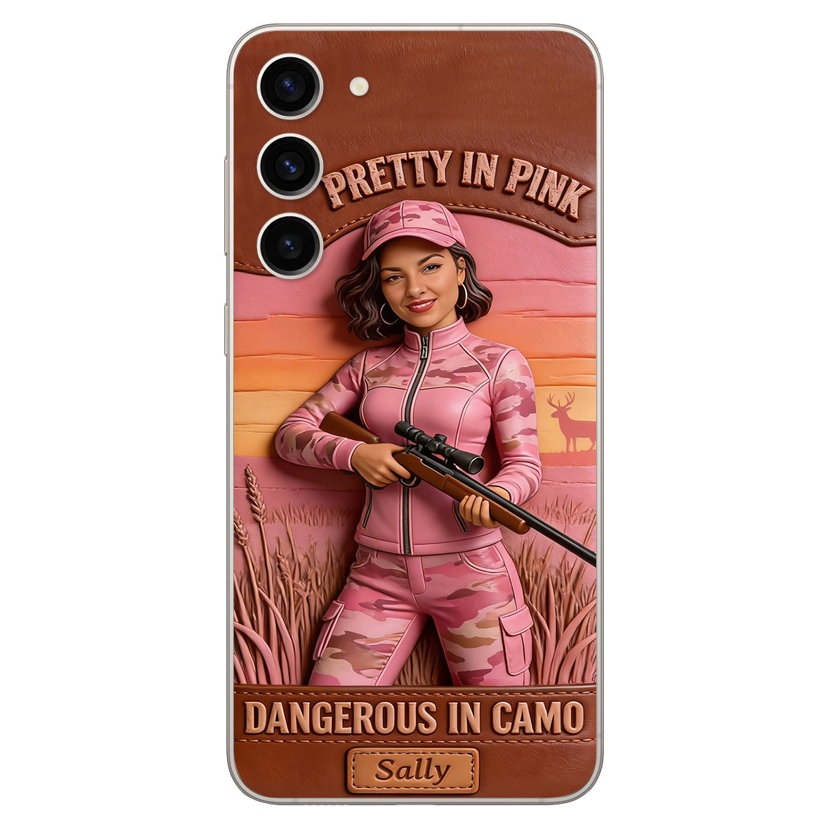 Étui de téléphone en cuir personnalisé avec n'importe quelle photo de chasse dangereuse en camouflage - Étui de téléphone de chasse en cuir personnalisé