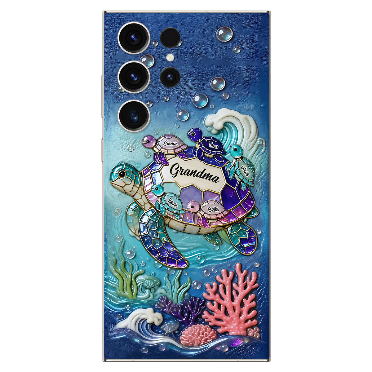 Grandma Turtle - Personalized Turtle 3D Embossed Leather Phone Case