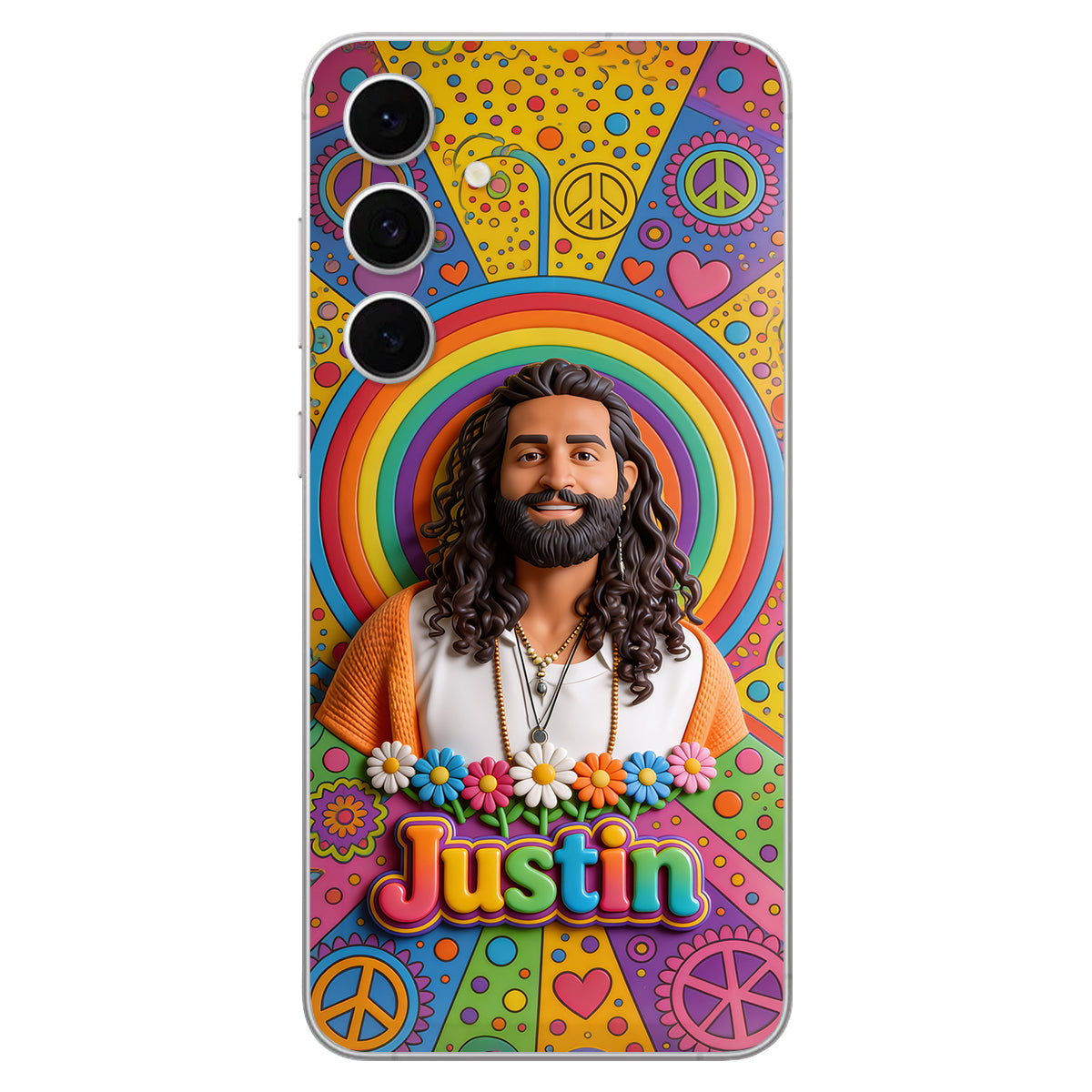 Hippie Theme, Custom From Any Image - Personalized Hippie 3D Embossed Leather Phone Case