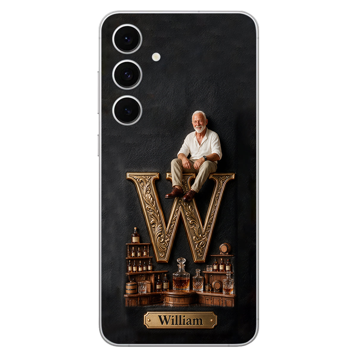 Alphabet Initial For Whiskey, Bourbon... Lovers - Personalized Whisky 3D Embossed Leather Phone Case