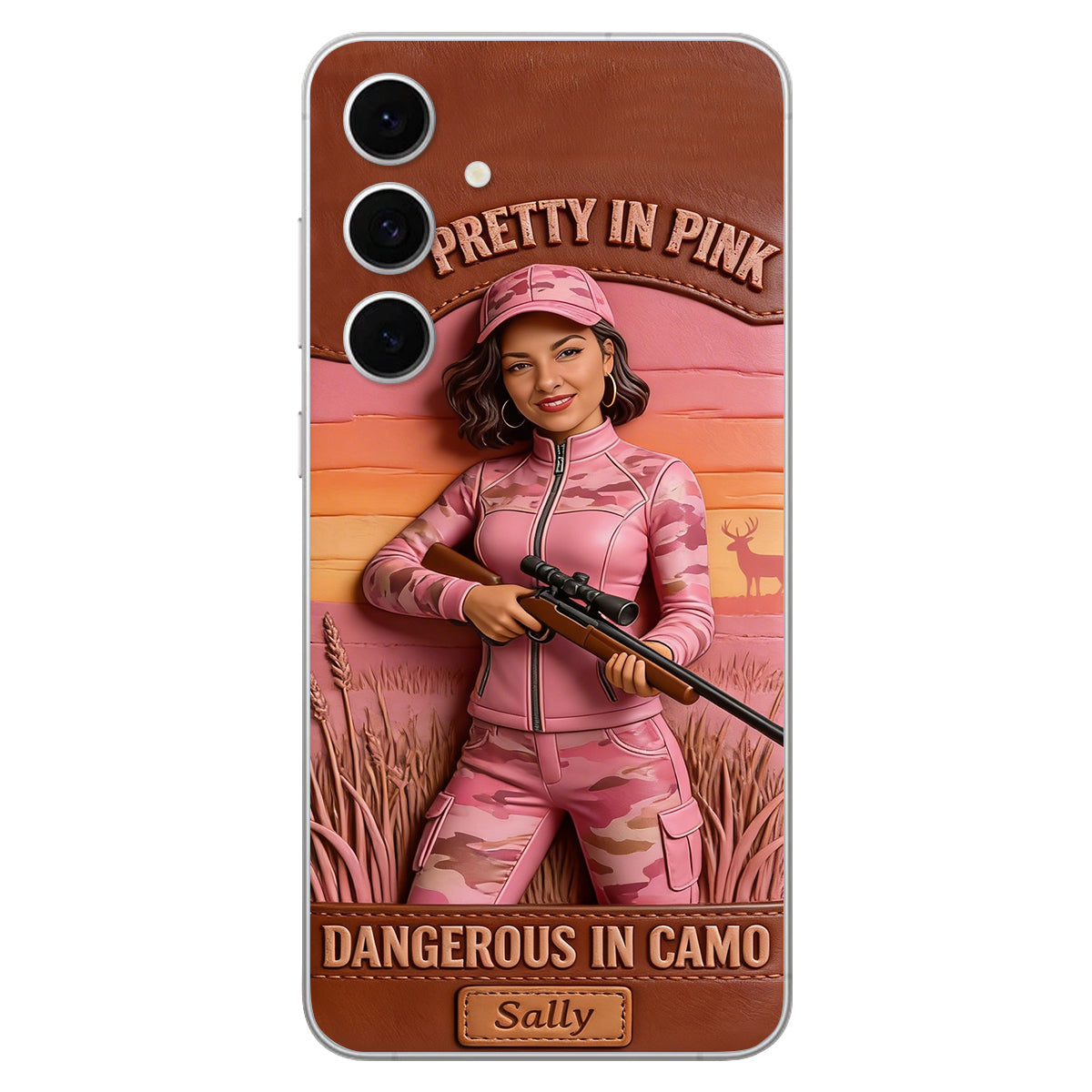 Étui de téléphone en cuir personnalisé avec n'importe quelle photo de chasse dangereuse en camouflage - Étui de téléphone de chasse en cuir personnalisé