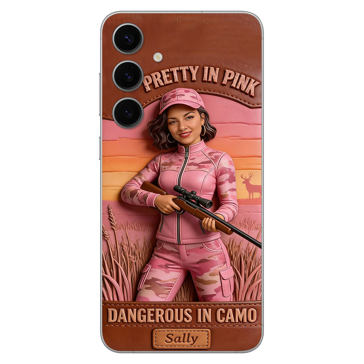Étui de téléphone en cuir personnalisé avec n'importe quelle photo de chasse dangereuse en camouflage - Étui de téléphone de chasse en cuir personnalisé