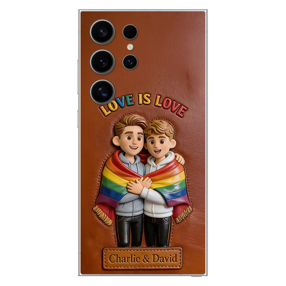 L'amour est l'amour - Coque de téléphone en cuir embossé 3D personnalisée LGBT