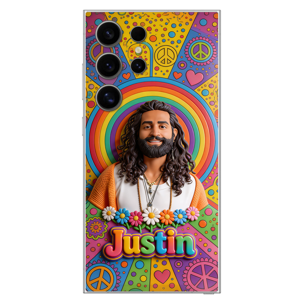 Hippie Theme, Custom From Any Image - Personalized Hippie 3D Embossed Leather Phone Case