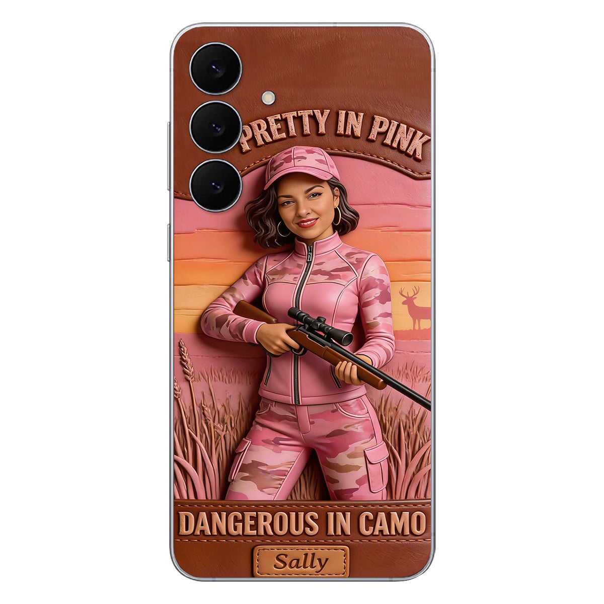 Étui de téléphone en cuir personnalisé avec n'importe quelle photo de chasse dangereuse en camouflage - Étui de téléphone de chasse en cuir personnalisé