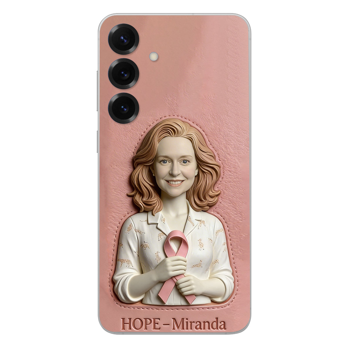 Hope - Personalized Breast Cancer Awareness 3D Embossed Leather Phone Case