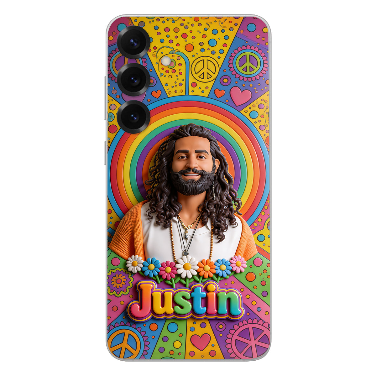 Hippie Theme, Custom From Any Image - Personalized Hippie 3D Embossed Leather Phone Case