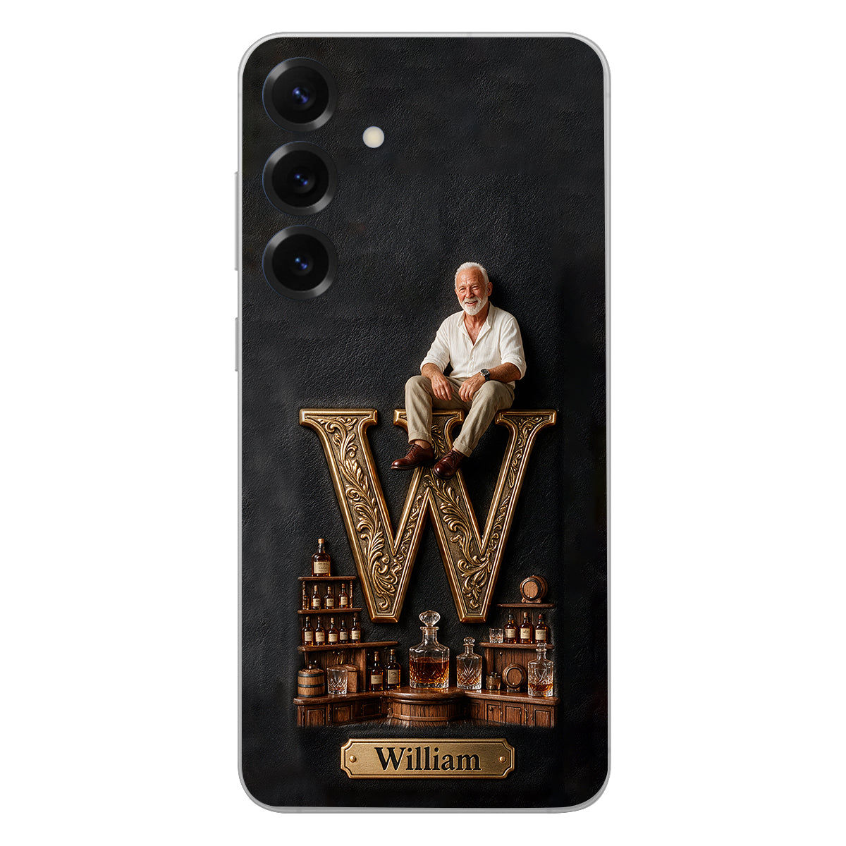 Alphabet Initial For Whiskey, Bourbon... Lovers - Personalized Whisky 3D Embossed Leather Phone Case