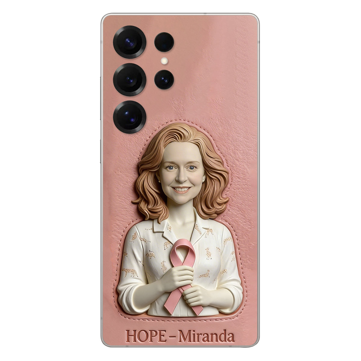Hope - Personalized Breast Cancer Awareness 3D Embossed Leather Phone Case