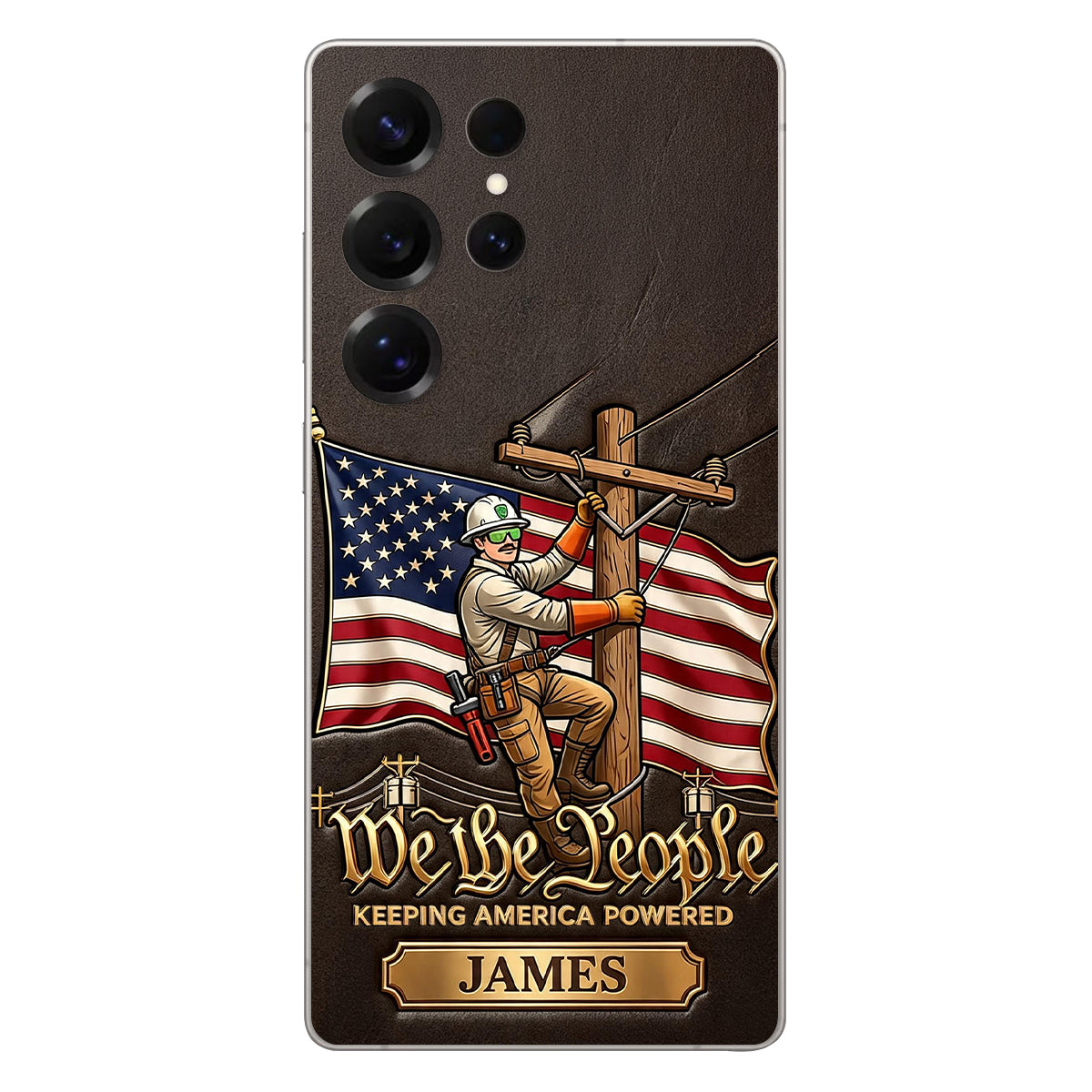 We The People - Personalized Lineman 3D Embossed Leather Phone Case