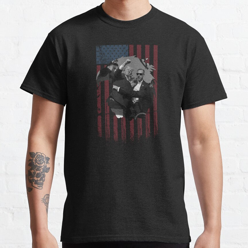 Kugelsicheres T-Shirt, „Niemals aufgeben“-Shirt, „Kämpfe für Amerika“-T-Shirt, Retro-Rallye-Shirt, „Kämpfen, kämpfen, kämpfen“-Shirt (T-Shirt & Hoodie)